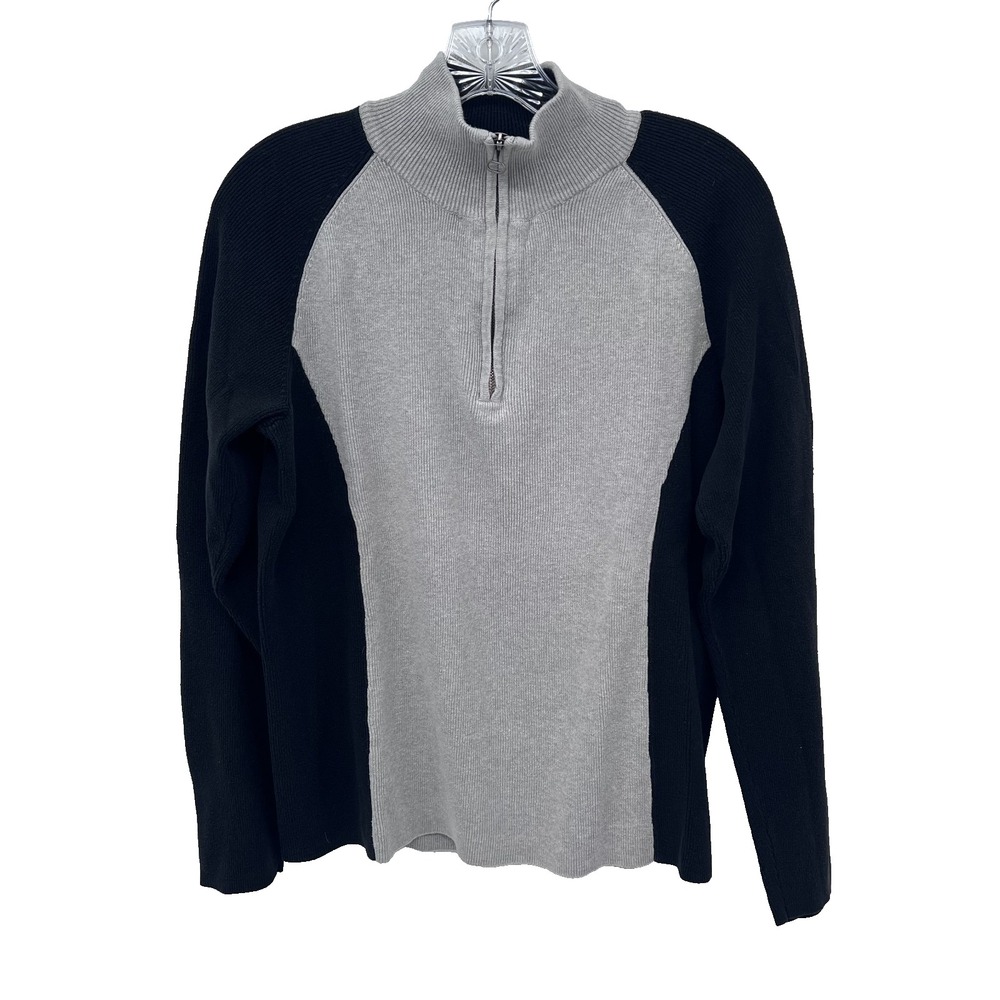 POLO JEANS CO. Women's Sz XL Gray/Black 1/4-Zip Long-Sleeve Ribbed Knit Sweater